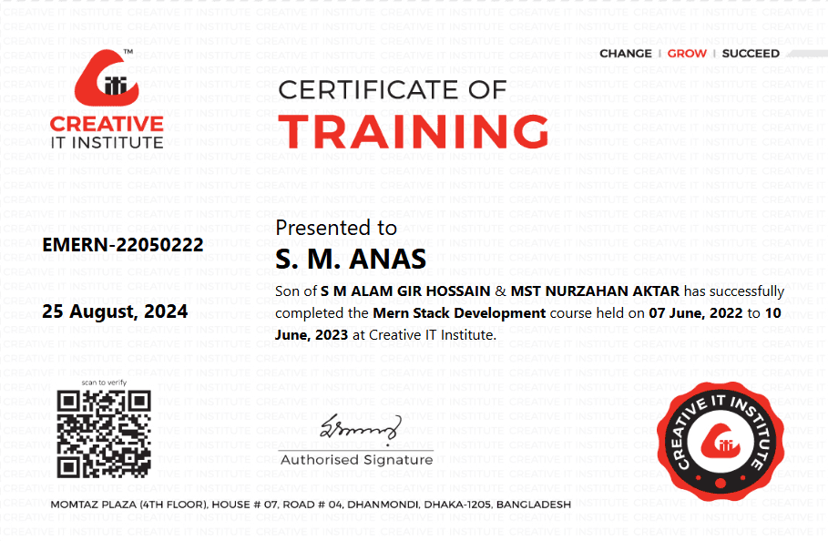 MERN Stack Development certificate